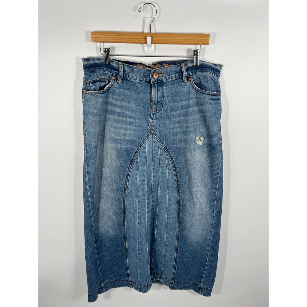 Vintage Y2K Old Navy Womens Maxi Denim Skirt 10 Blue Denim‎ Distressed Street